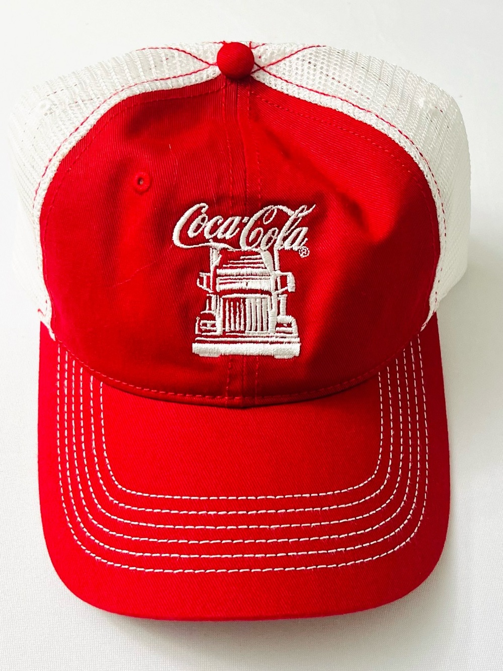 New Coca-Cola Employee Delivery Driver Trucker Hat Red White Mesh Velcro Cap